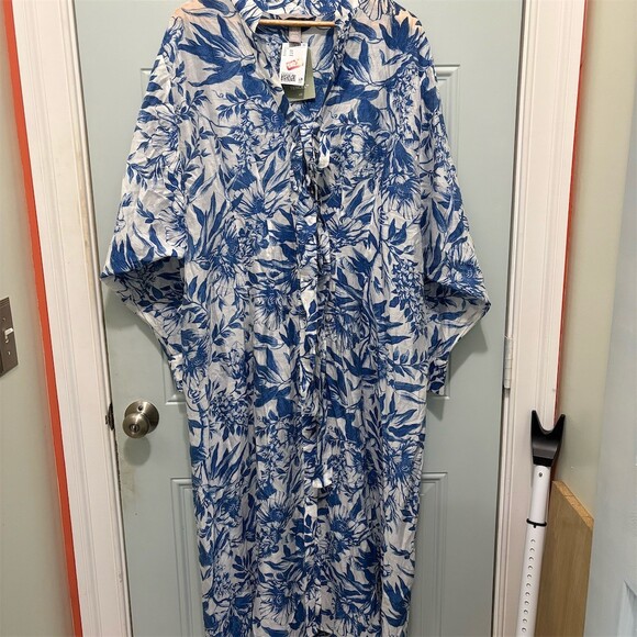 H&M Other - H&M Cover Up Womens 2XL Blue Floral Tunic Dress Beach Resort Semi Sheer